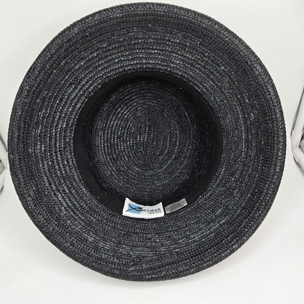 Betmar New York Black Straw Hat Pink Floral Accent Derby Polo Chic Summer - Picture 6 of 6